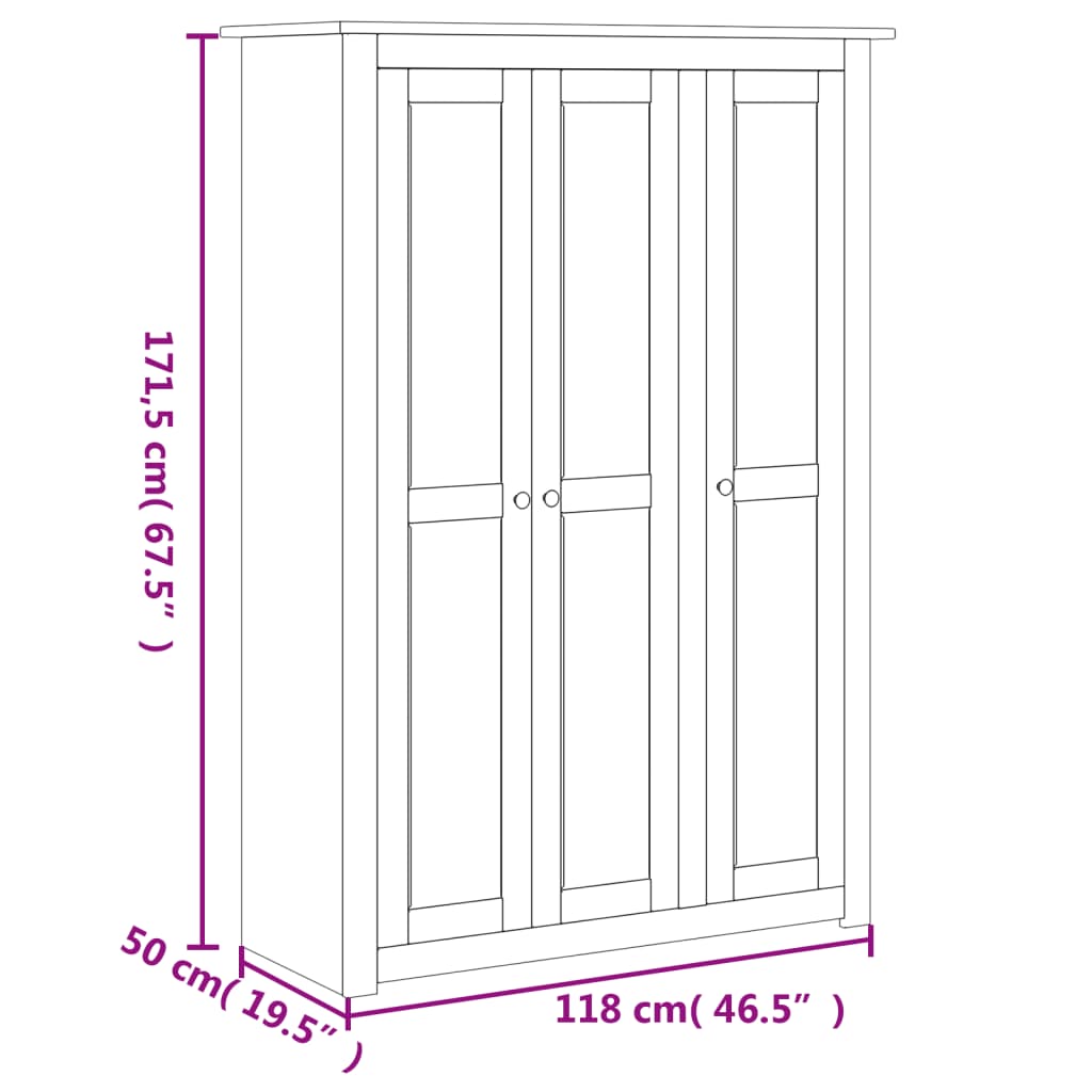 Kleiderschrank 3-Türig Weiß 118×50×171,5 cm Kiefer Panama Serie