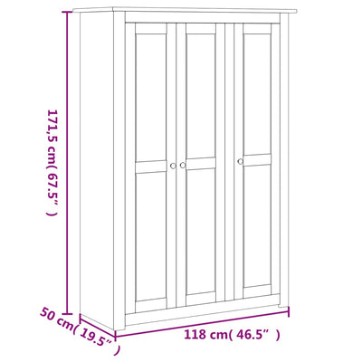 Kleiderschrank 3-Türig Weiß 118×50×171,5 cm Kiefer Panama Serie