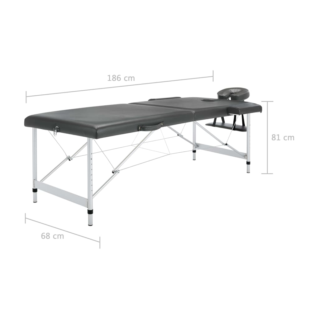 Massageliege 2-Zonen Aluminiumgestell Anthrazit 186x68 cm