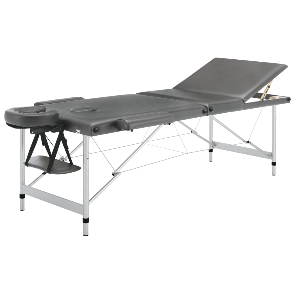 Massagetisch mit 3 Zonen Aluminiumrahmen Anthrazit 186×68 cm