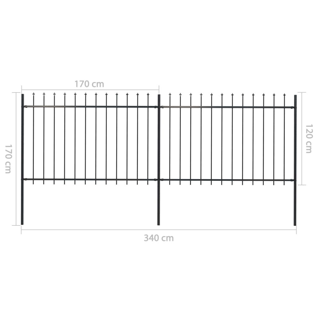 Gartenzaun mit Speerspitzen Stahl 3,4 x 1,2 m Schwarz