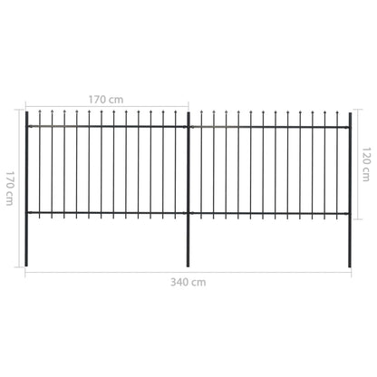 Gartenzaun mit Speerspitzen Stahl 3,4 x 1,2 m Schwarz