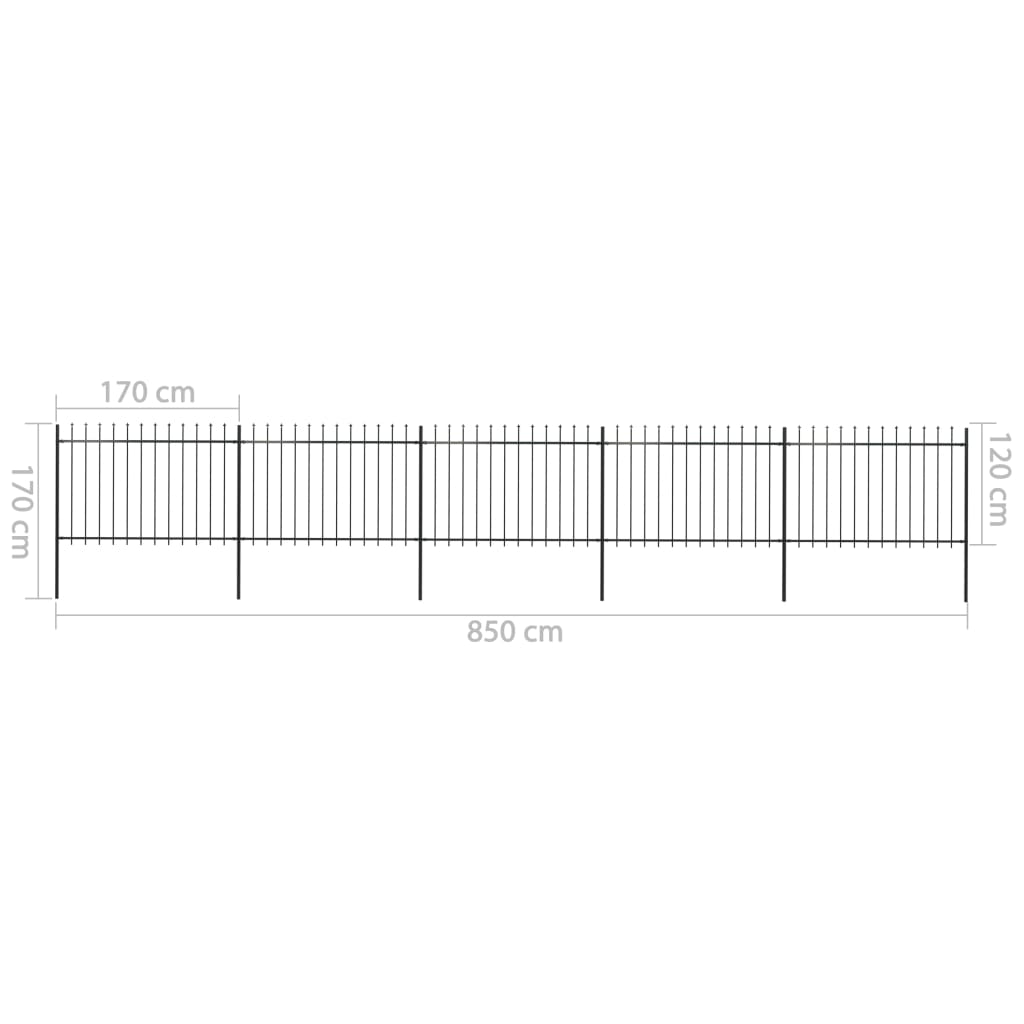 Gartenzaun mit Speerspitzen Stahl 8,5 x 1,2 m Schwarz