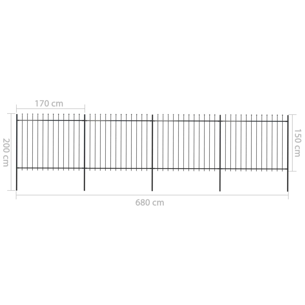 Gartenzaun mit Speerspitzen Stahl 6,8 x 1,5 m Schwarz