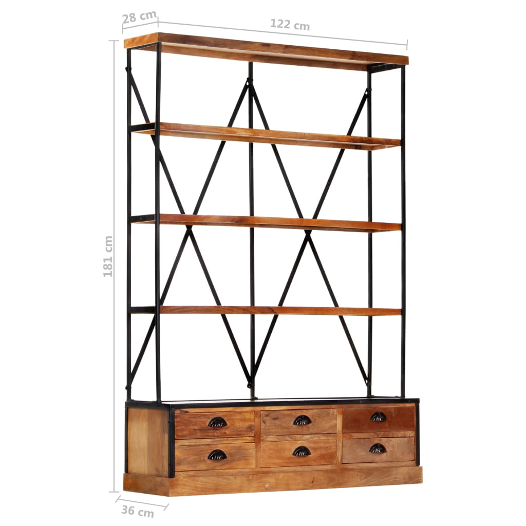 Bücherregal 4 Ebenen 6 Schubladen 122×36×181 cm Massivholz