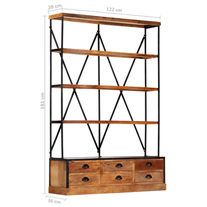 Bücherregal 4 Ebenen 6 Schubladen 122×36×181 cm Massivholz