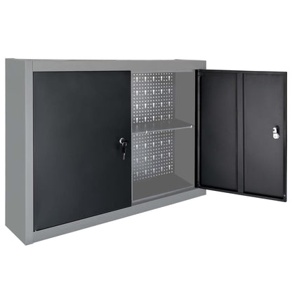 Wand-Werkzeugschrank Industrie-Stil Metall Grau und Schwarz