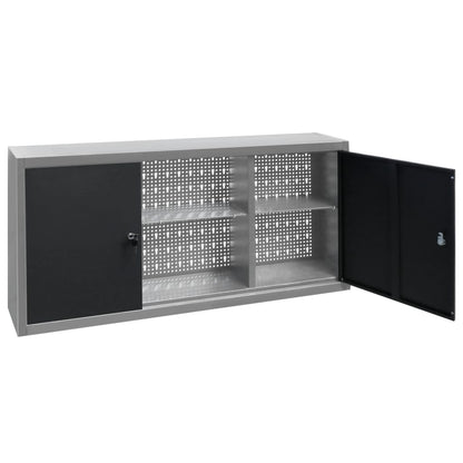 Wand-Werkzeugschrank Industrie-Stil Metall Grau und Schwarz