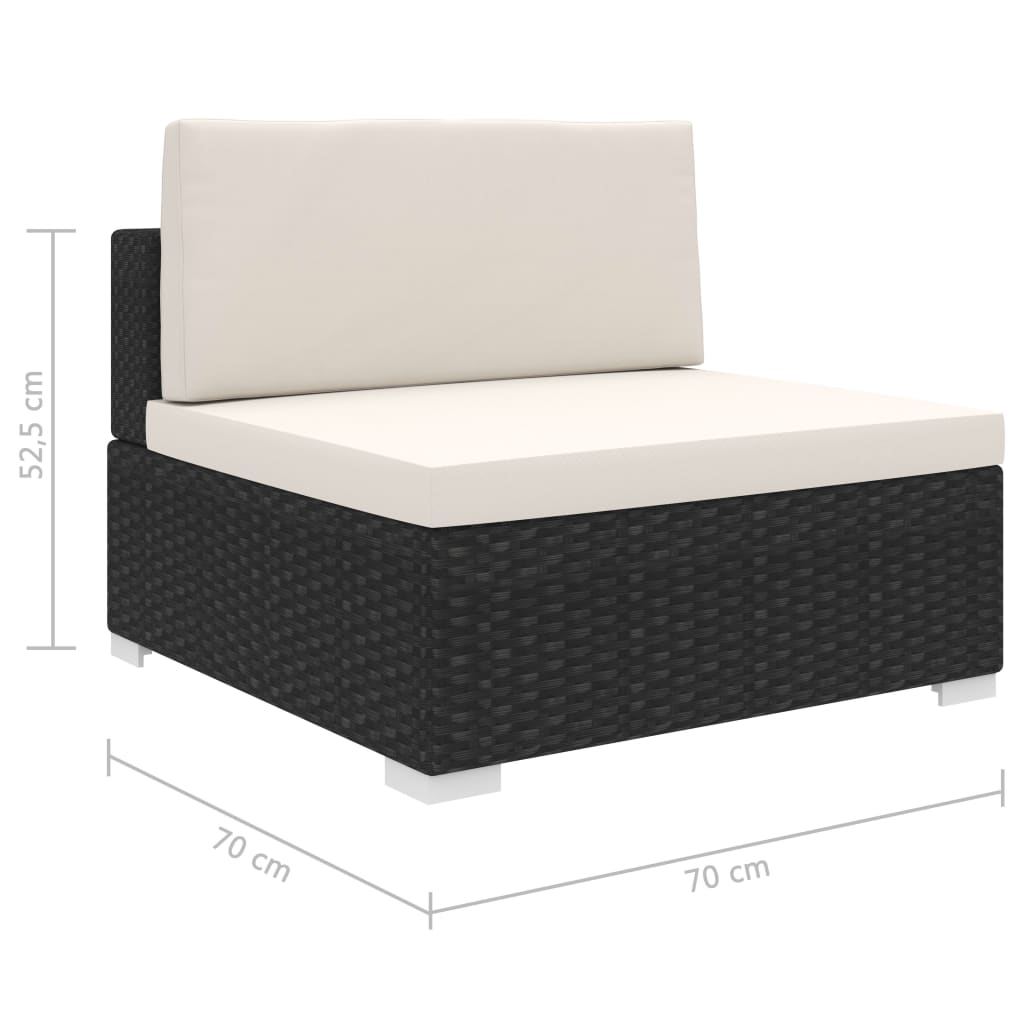 Modular-Sofa-Mittelteil 1 Stk. + Auflagen Poly Rattan Schwarz