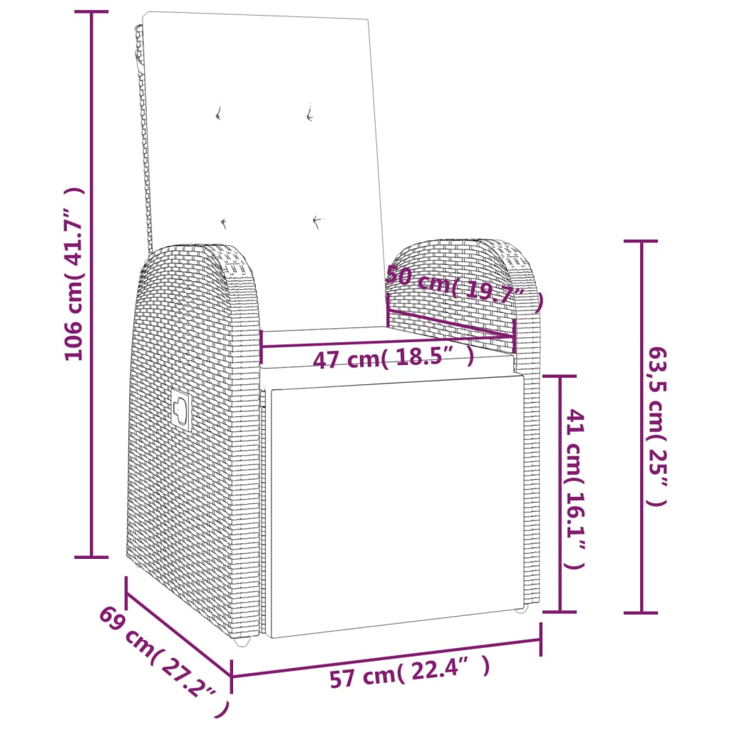 Garten-Liegestuhl mit Auflage Poly Rattan Grau