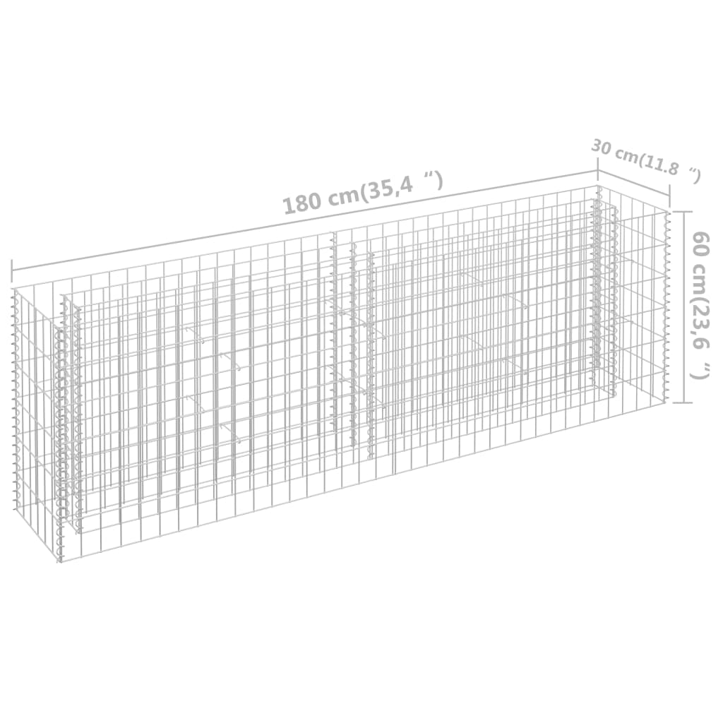 vidaXL Gabionen-Hochbeet Verzinkter Stahl 180×30×60 cm