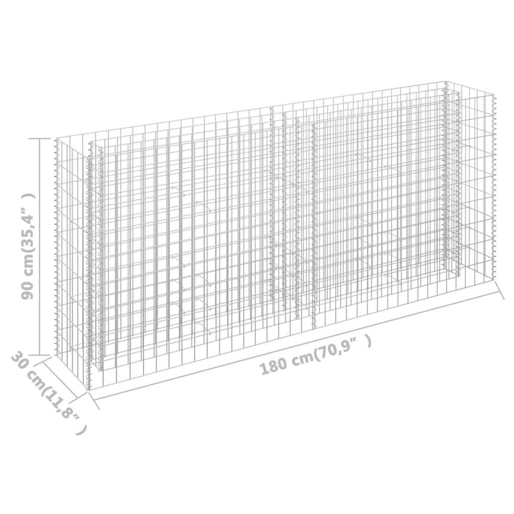 vidaXL Gabionen-Hochbeet Verzinkter Stahl 180×30×90 cm