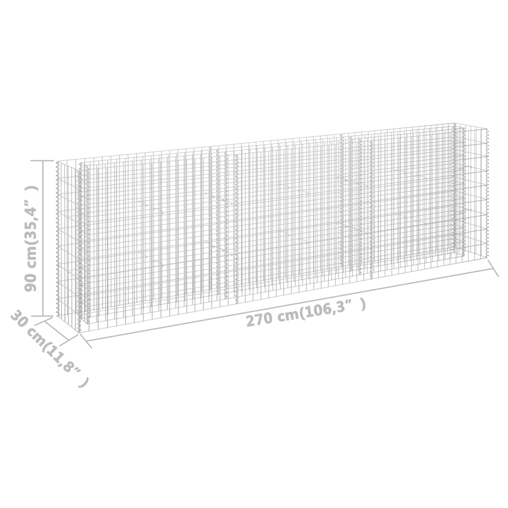 Gabionen-Hochbeet Verzinkter Stahl 270 x 30 x 90 cm