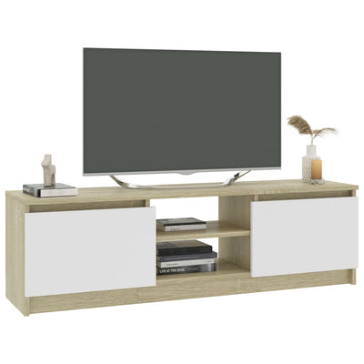 TV-Schrank Weiß und Sonoma-Eiche 120×30×35,5 cm Holzwerkstoff