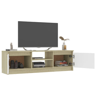 TV-Schrank Weiß und Sonoma-Eiche 120×30×35,5 cm Holzwerkstoff