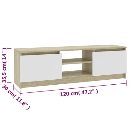 TV-Schrank Weiß und Sonoma-Eiche 120×30×35,5 cm Holzwerkstoff