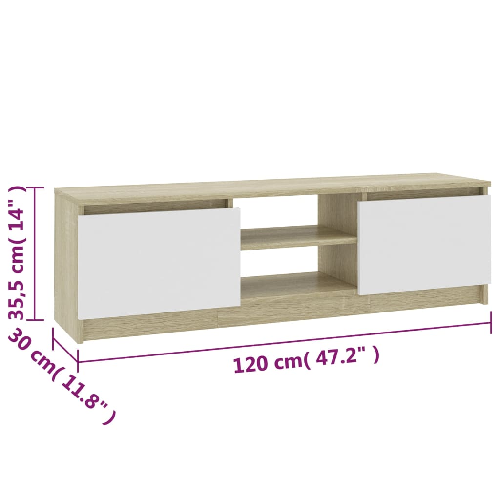 TV-Schrank Weiß und Sonoma-Eiche 120×30×35,5 cm Holzwerkstoff