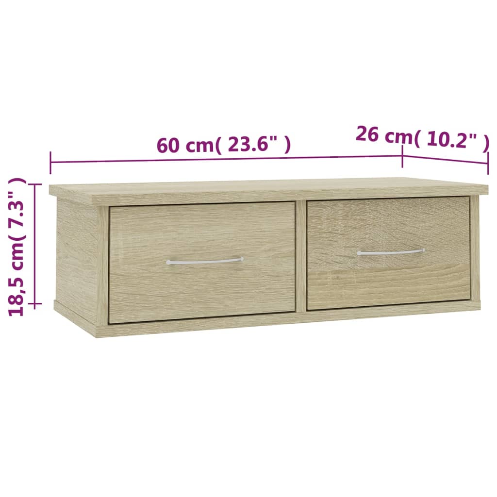 Wand-Schubladenregal Sonoma-Eiche 60x26x18,5 cm Holzwerkstoff