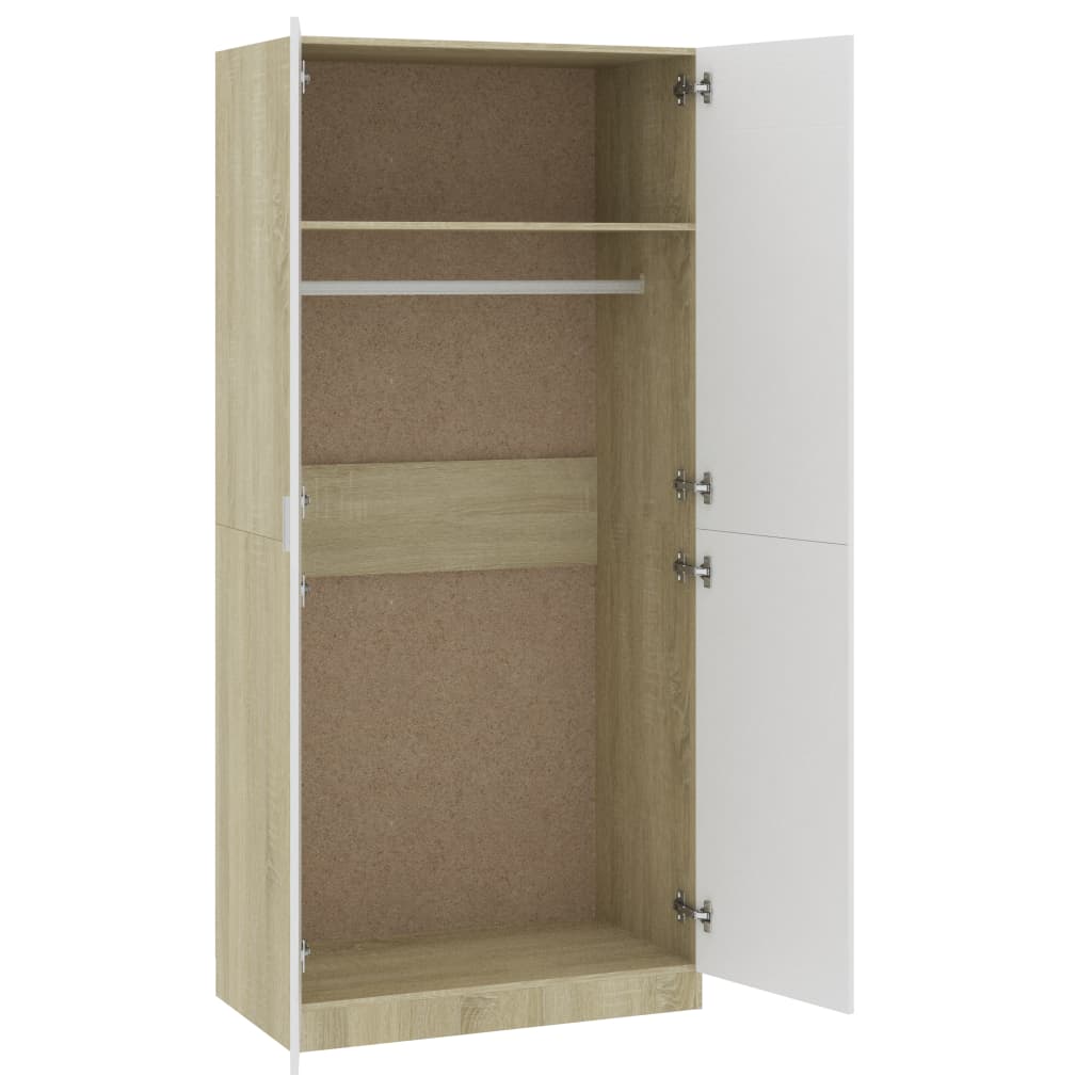 Kleiderschrank Weiß Sonoma-Eiche 90x52x200 cm Holzwerkstoff