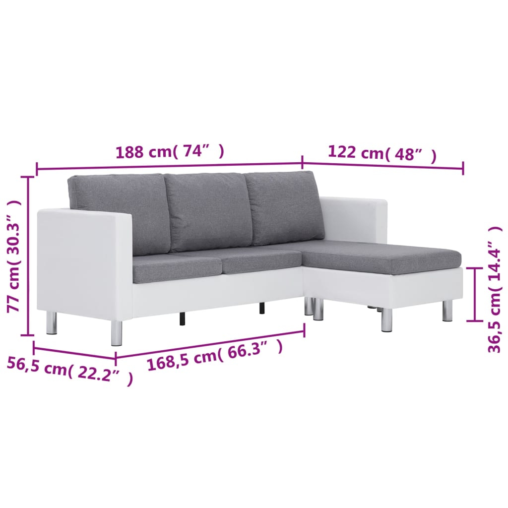 3-Sitzer-Sofa mit Kissen Weiß Kunstleder