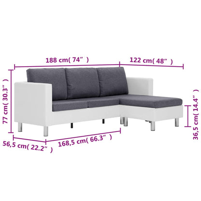 3-Sitzer-Sofa mit Kissen Weiß Kunstleder