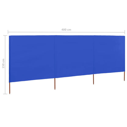 3-teiliges Windschutzgewebe 400 x 120 cm Azurblau