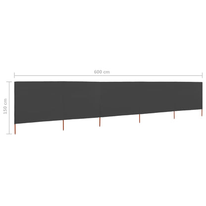 5-teiliges Windschutzgewebe 600 x 120 cm Anthrazit