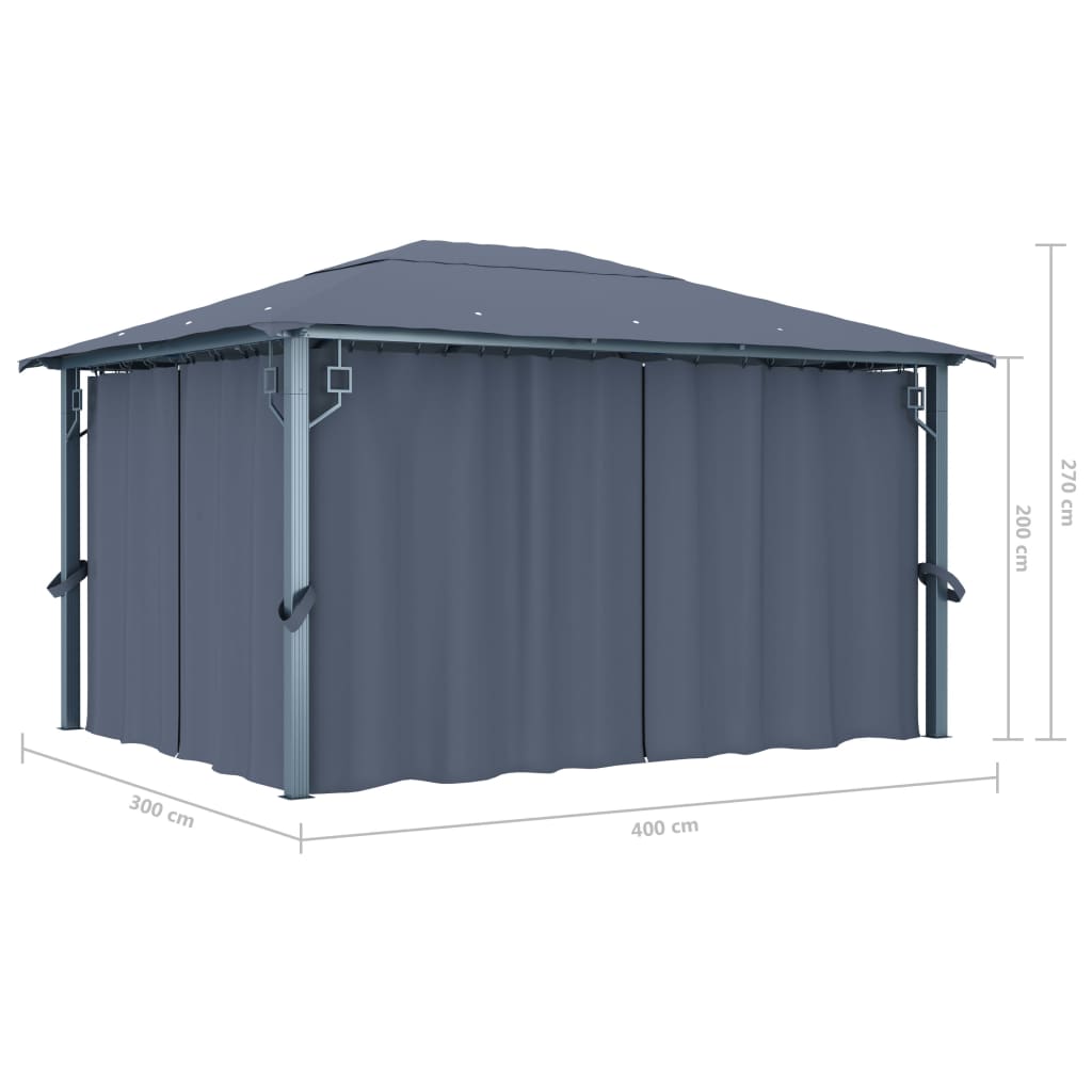 Pavillon mit Vorhängen 400×300 cm Anthrazit Aluminium