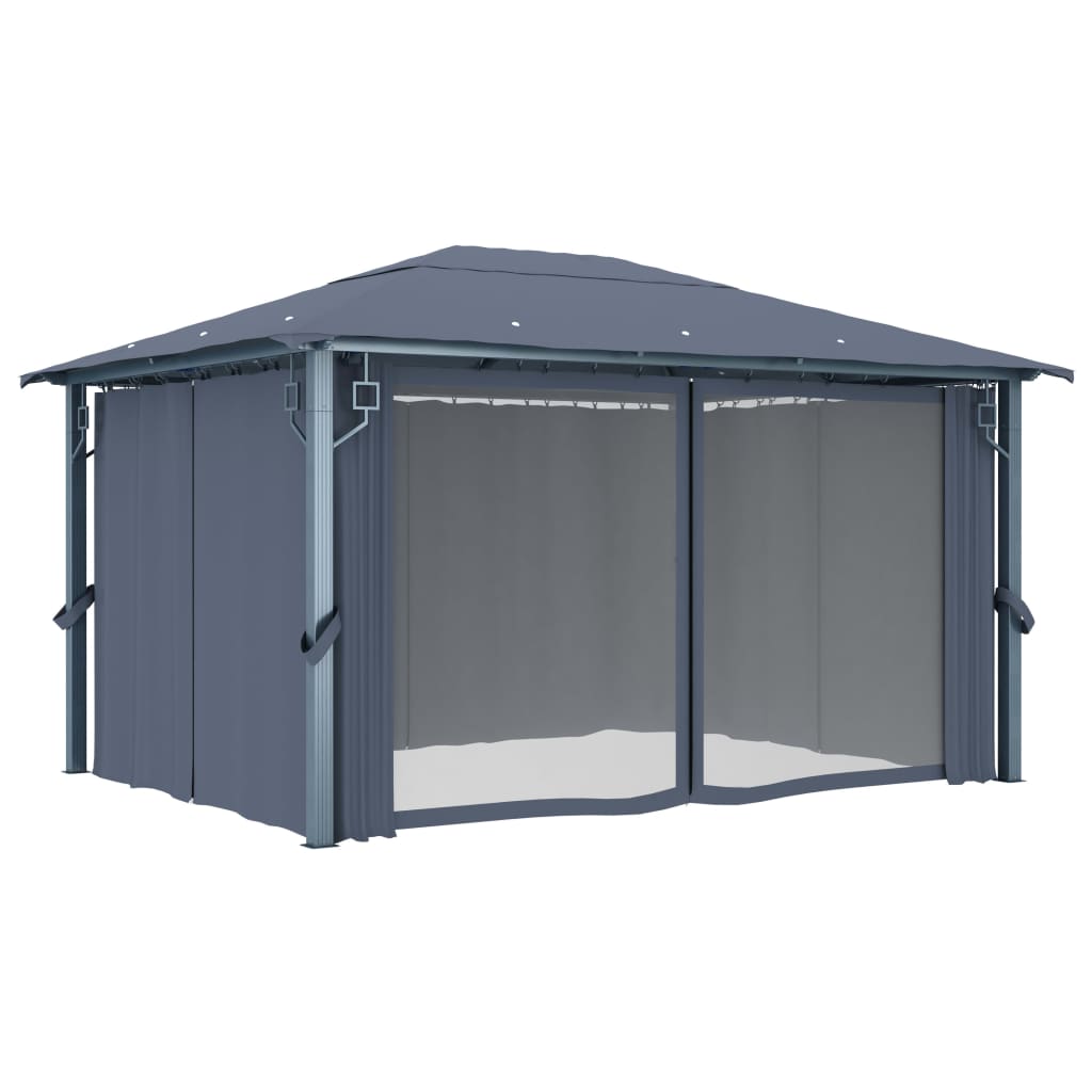 Pavillon mit Vorhängen 400×300 cm Anthrazit Aluminium