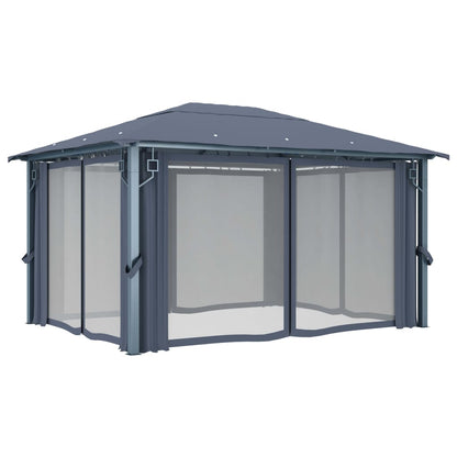 Pavillon mit Vorhängen 400×300 cm Anthrazit Aluminium