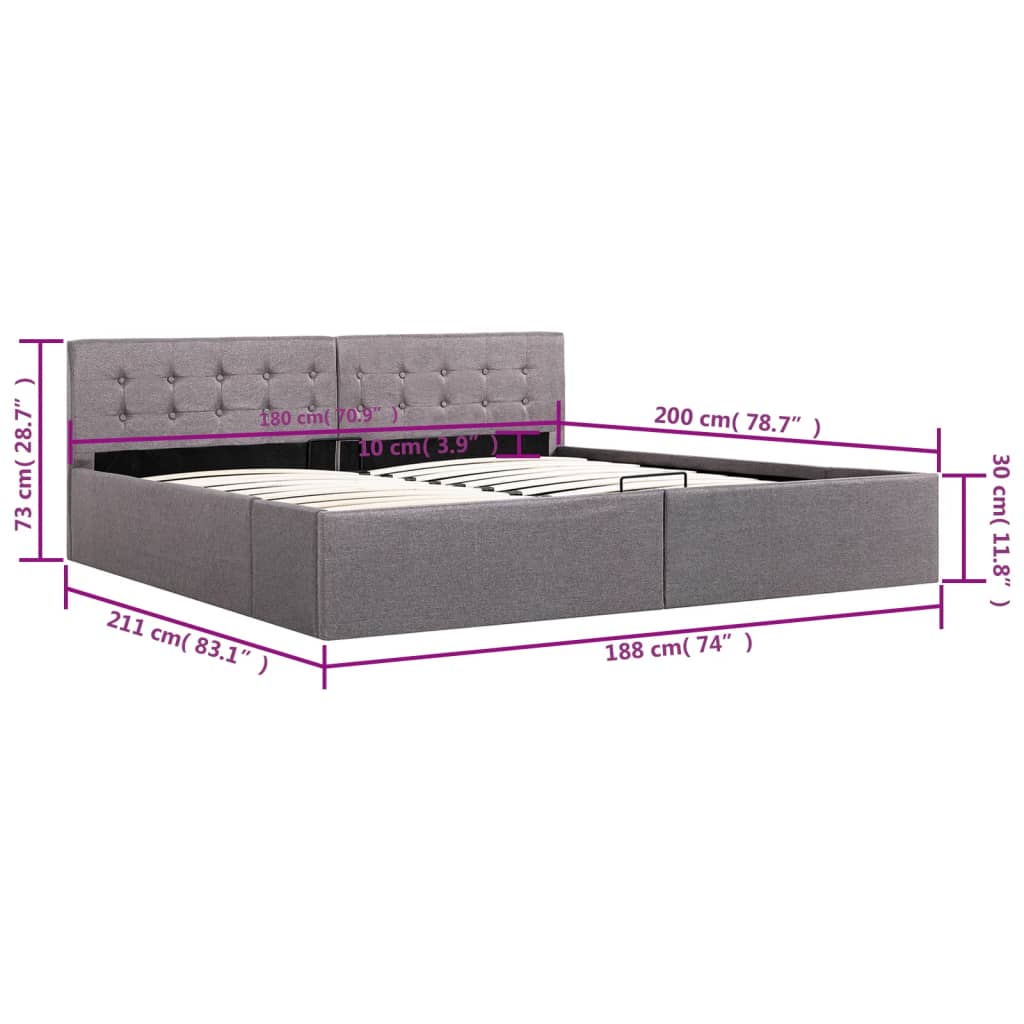 Stauraumbett Hydraulisch Taupe Stoff 180×200 cm