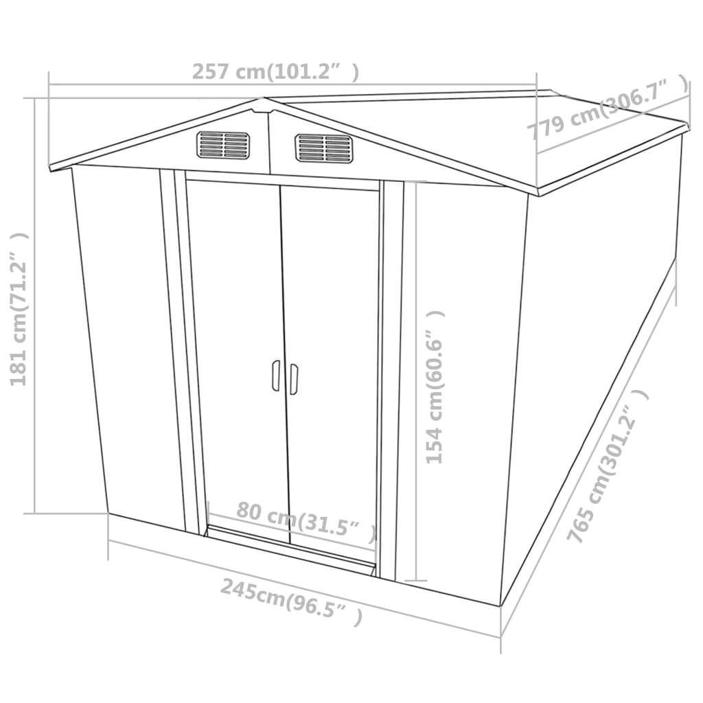 Gerätehaus Grau 257x779x181 cm Verzinkter Stahl