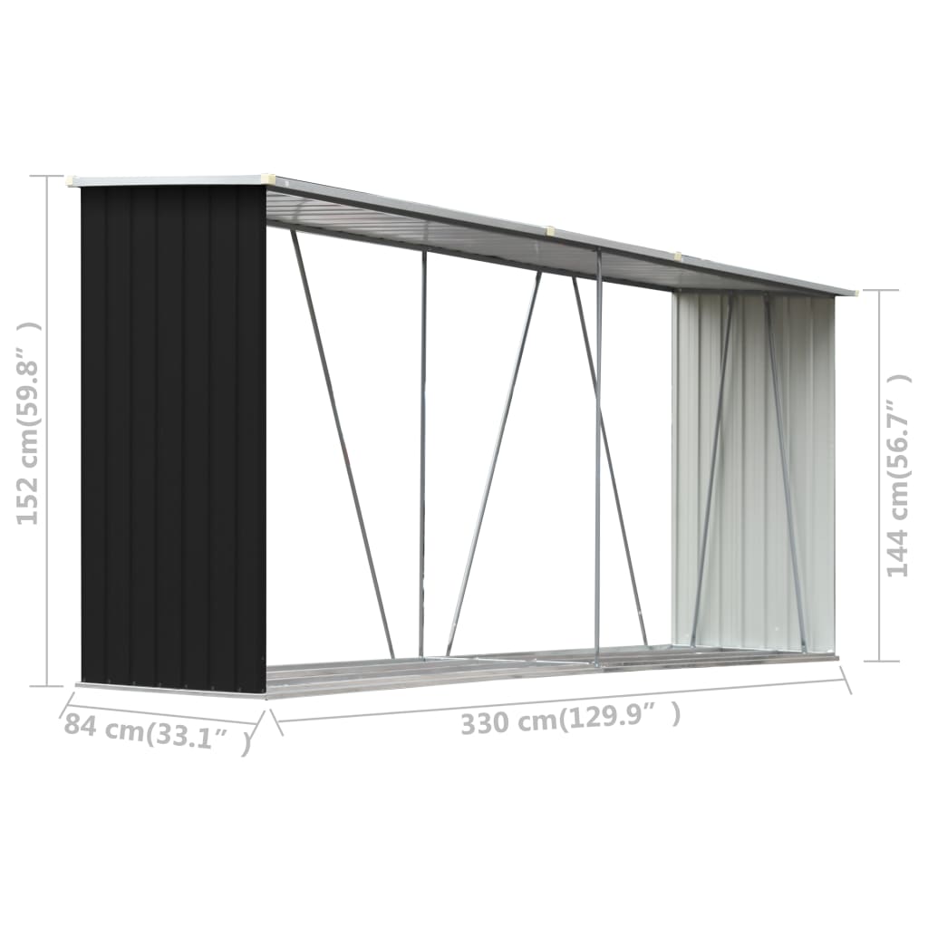 Brennholzlager Verzinkter Stahl 330x84x152 cm Anthrazit