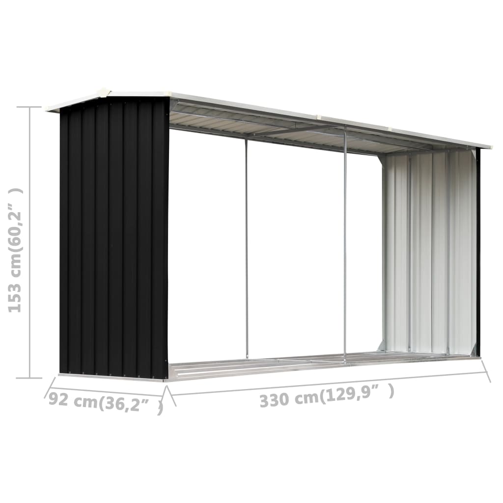 Brennholzlager Verzinkter Stahl 330 x 92 x 153 cm Anthrazit