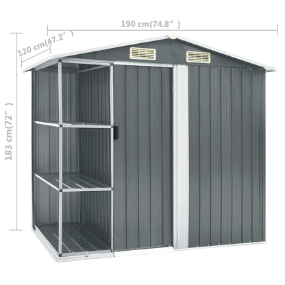 Gartenhaus mit Regal Grau 205x130x183 cm Eisen