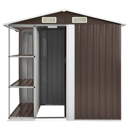 Gartenhaus mit Regal Braun 205x130x183 cm Eisen