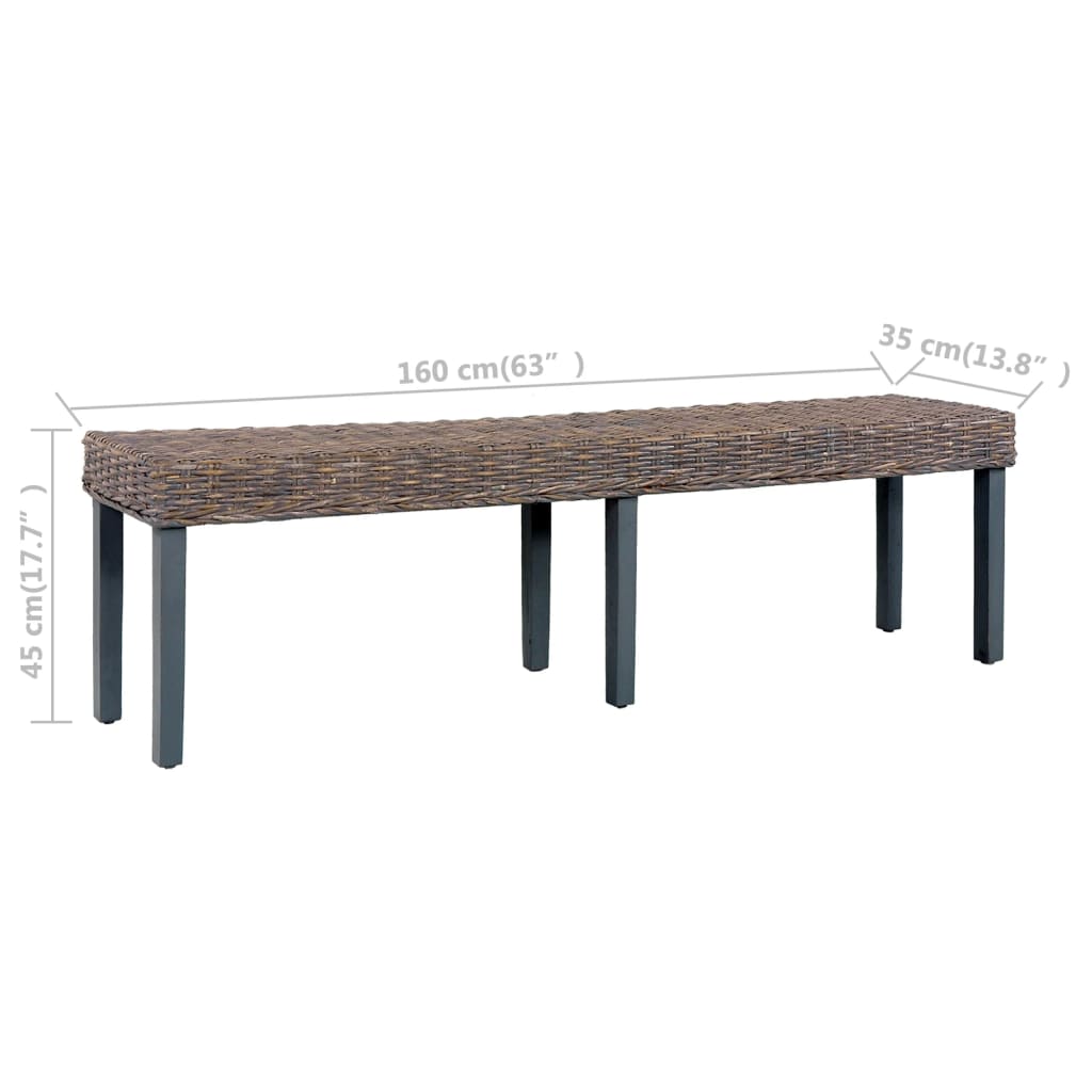 Sitzbank 160 cm Grau Natur Kubu-Rattan und Massivholz Mango