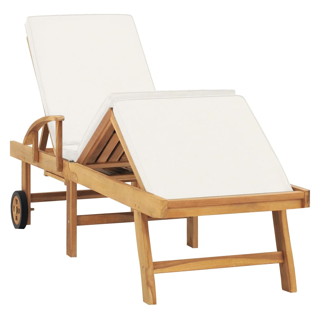 Sonnenliege mit Auflage Massivholz Teak Creme