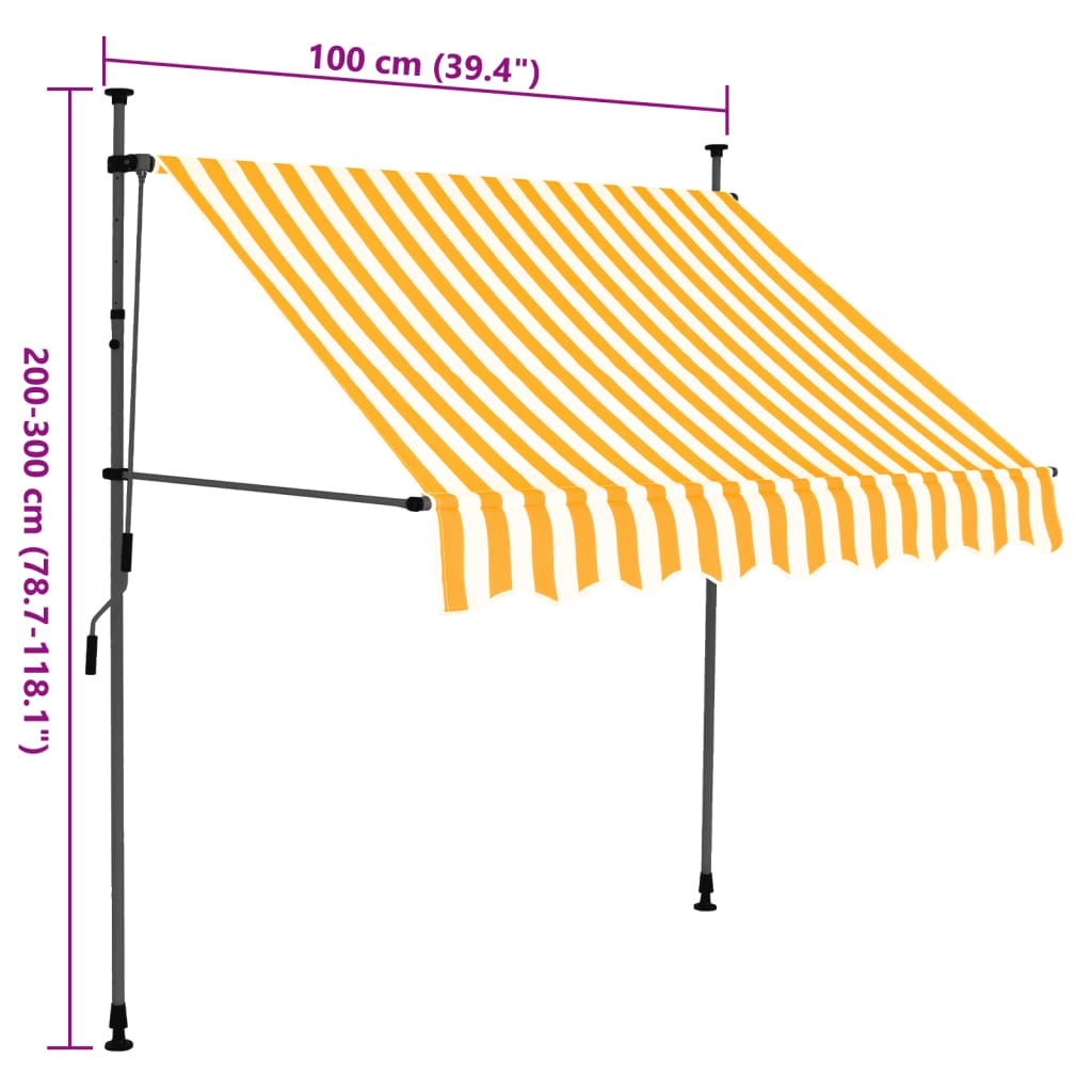 Einziehbare Markise Handbetrieben mit LED 100 cm Weiß Orange