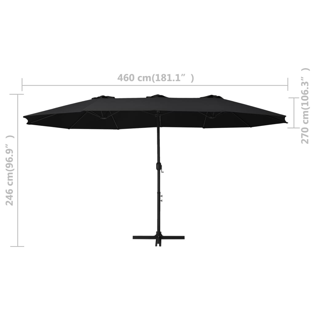 Sonnenschirm mit Aluminium-Mast 460x270 cm Schwarz