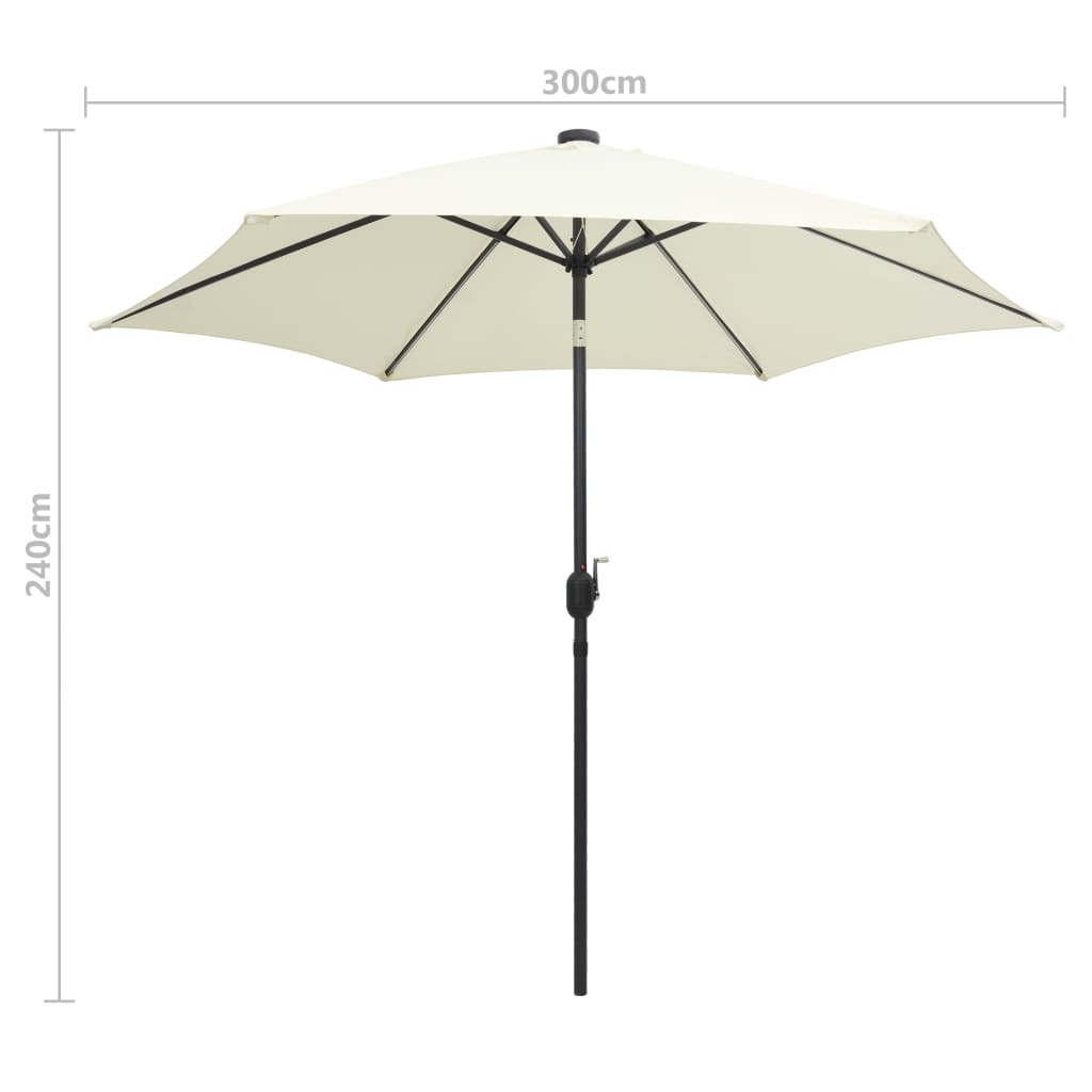 Sonnenschirm mit LED-Beleuchtung und Alu-Mast 300 cm Sandweiß