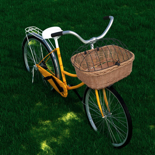 Cestino anteriore per bicicletta con coperchio, 50x45x35 cm, salice naturale