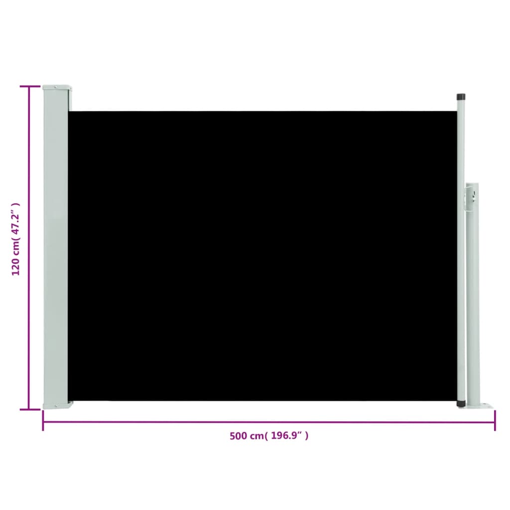 Ausziehbare Seitenmarkise 120×500 cm Schwarz