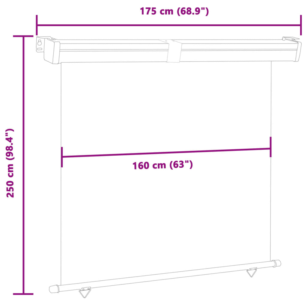 Balkon-Seitenmarkise 170 × 250 cm Grau