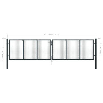 Mesh-Gartentor Verzinkter Stahl 400 x 125 cm Grau