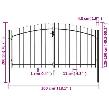 Zauntor Doppelflügel mit Speerspitzen Stahl 3 x 1,5 m Schwarz