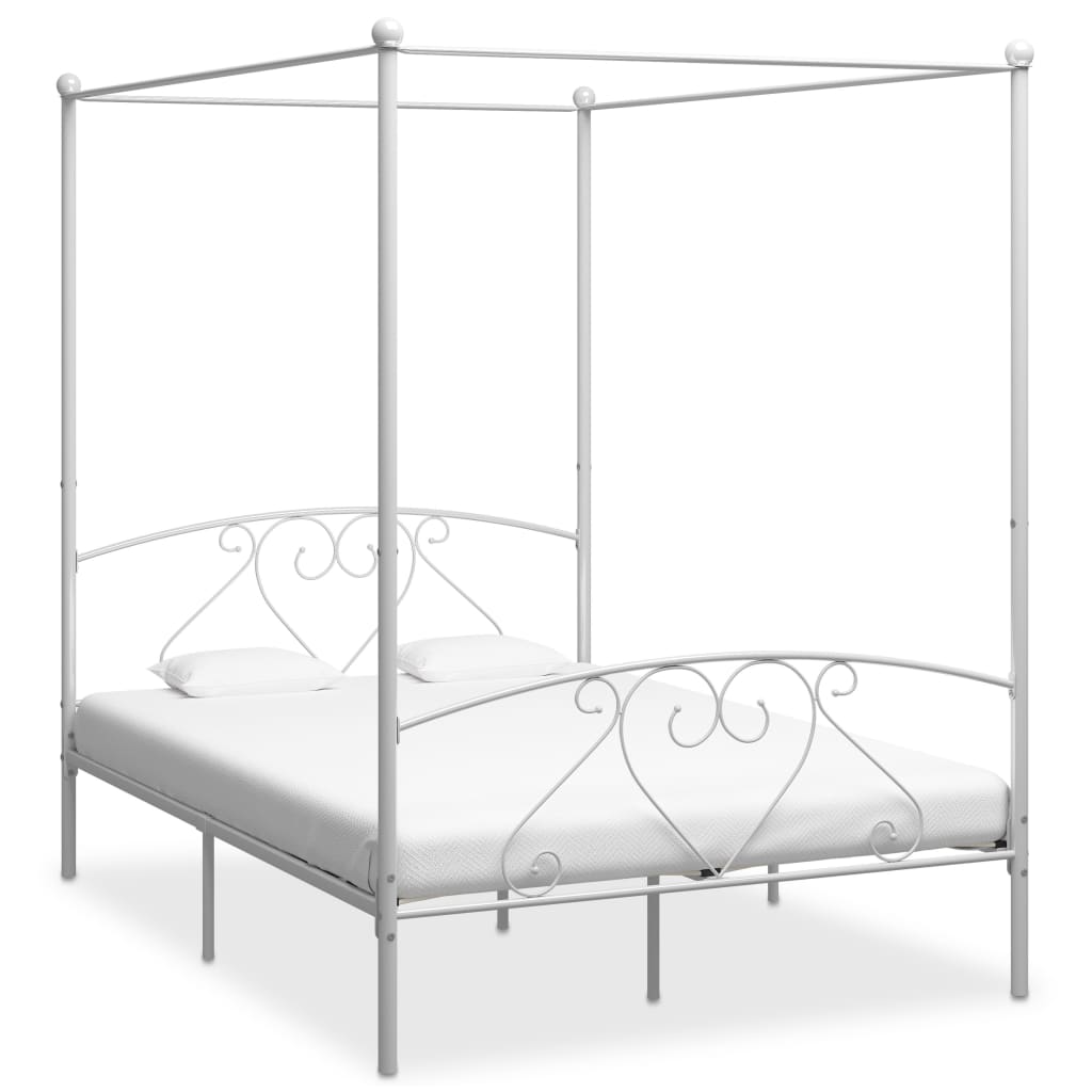 Himmelbett-Gestell Weiß Metall 140 x 200 cm