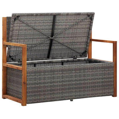 Bank mit Stauraum 115 cm Poly Rattan Massivholz Akazie Grau