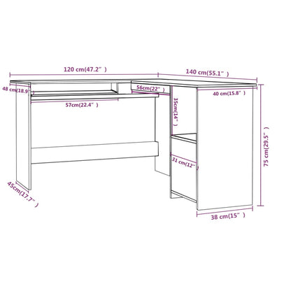 Eckschreibtisch in L-Form Betongrau 120x140x75 cm Holzwerkstoff