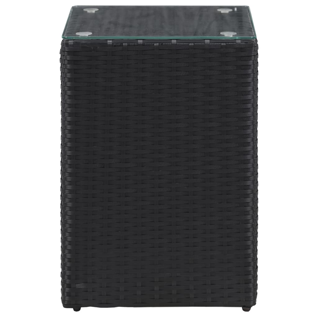 Beistelltisch mit Glasplatte Schwarz 35x35x52 cm Poly Rattan